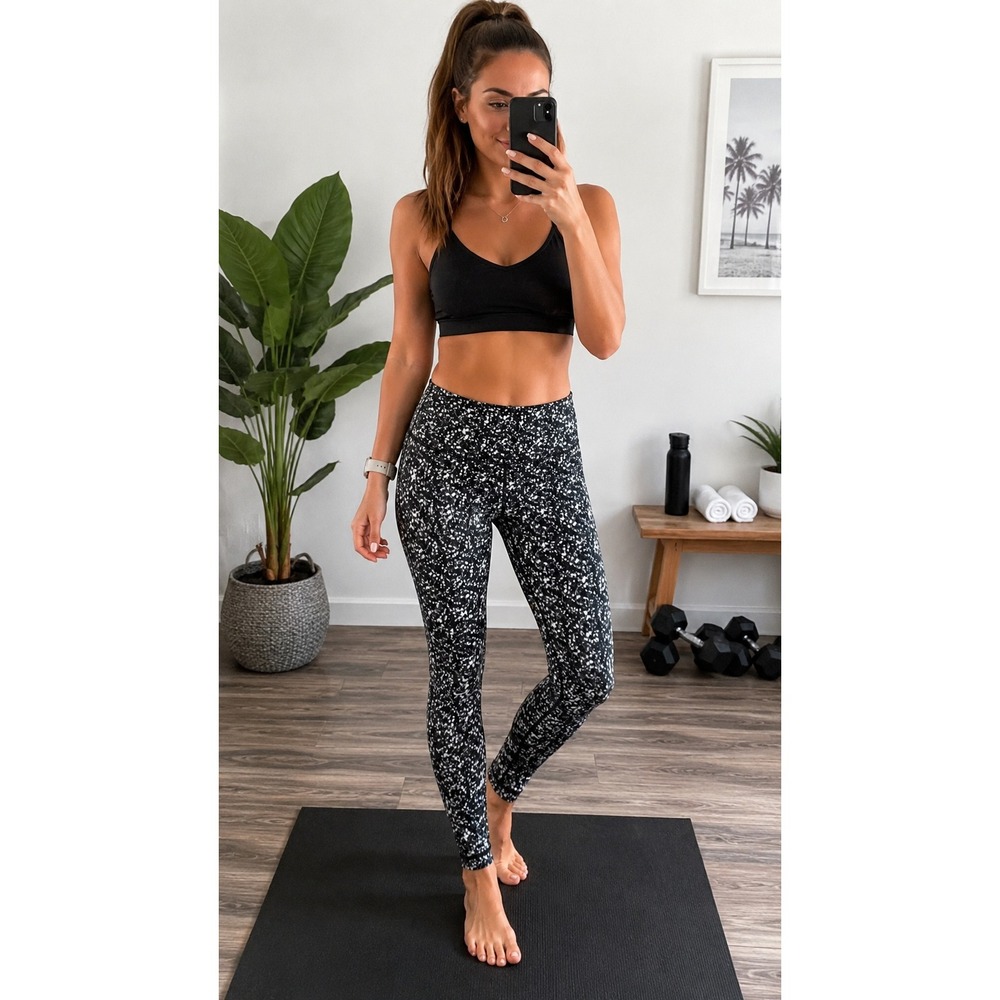 Lululemon Shimmy Shimmer Shine Tight Leggings Womens 6 Black White Roll Down